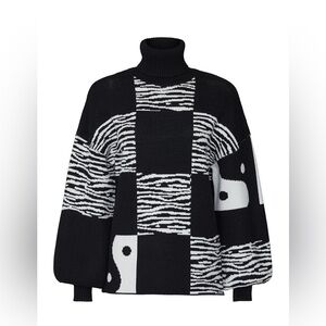 STAUD Zedd Abstract Yin Yang Turtleneck Sweater XS